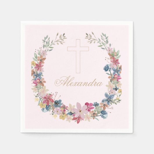 Serviette En Papier Religieux Jolie Fleurs de champ Couleur or (Devant)