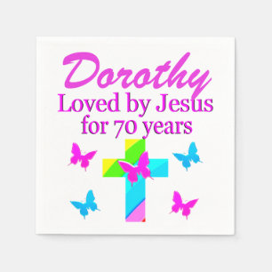 SERVIETTE EN PAPIER RELIGIEUX PERSONNALISÉS 70E ANNIVERSAIRE NAPKINS