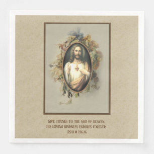 Serviette En Papier Religieux Thanksgiving Sacré Coeur Jésus Fleurs