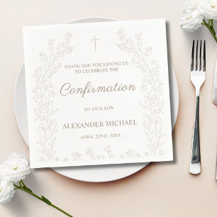 Serviette En Papier Remerciement de confirmation de croix florale élég