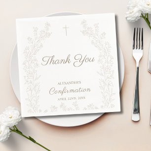 Serviette En Papier Remerciement de confirmation florale de croix élég