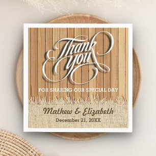 Serviette En Papier Remerciement de mariage en bois Burlap