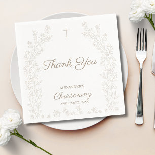Serviette En Papier Remerciement élégant Croix Florale Baptême