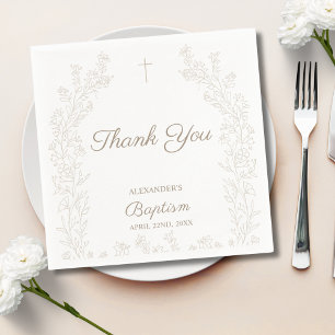 Serviette En Papier Remerciement élégant Croix Florale Baptême Chrétie