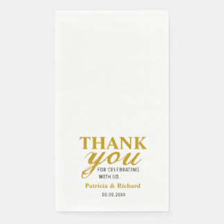 Serviette En Papier Remerciements de mariage personnalisés noir et or