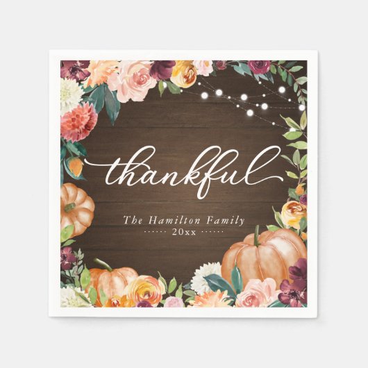 Serviette En Papier Remerciements Rustique Automne Floral Thanksgiving (Devant)