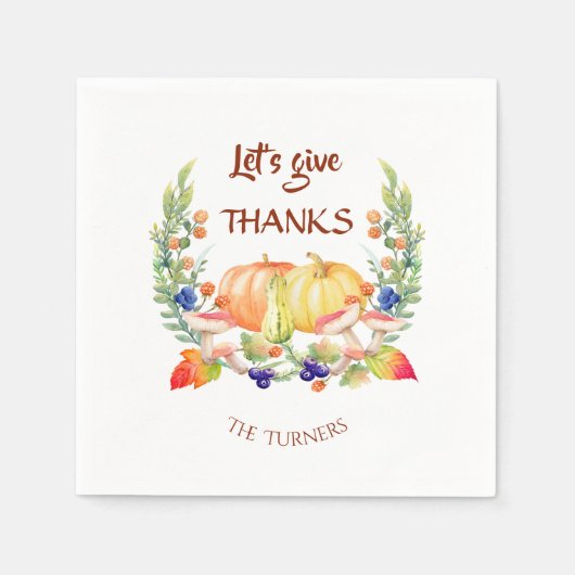 Serviette En Papier Remercions Fall Wreath Citrouille Thanksgiving (Devant)