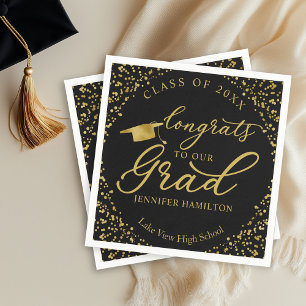 Serviette En Papier Remise de diplômes élégante noir et or - Promotion