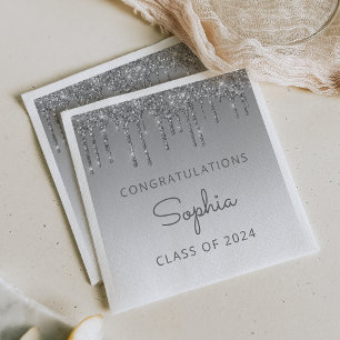 Serviette En Papier Remise des diplômes Classe 2026 paillettes argenté