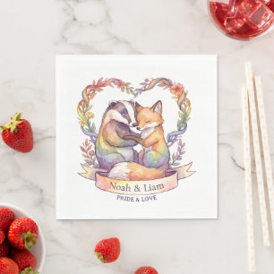 Serviette En Papier Renard arc-en-ciel aquarelle et badge de fierté pe