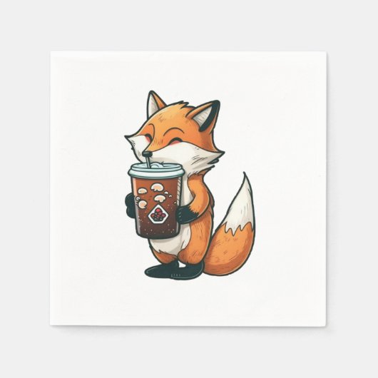 Serviette En Papier Renard avec une tasse (Devant)