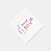 Serviette En Papier Renard blanc mignon et ballon pourpre 1er annivers (Coin)