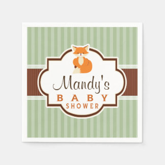 Serviette En Papier Renard boisé; Orange, Sage, Baby shower Brown