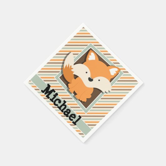 Serviette En Papier Renard boisé; Vert sage, Orange, Brown rayures (Coin)