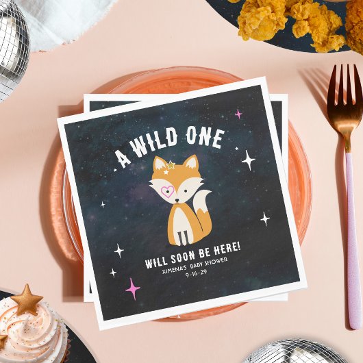 Serviette En Papier Renard cosmique Wild One Rose Girl Baby shower
