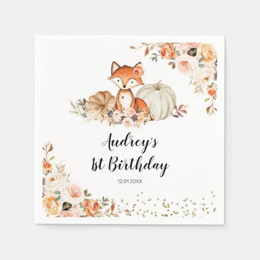 Serviette En Papier Renard d'automne Elle est sauvage Un Anniversaire (Devant)