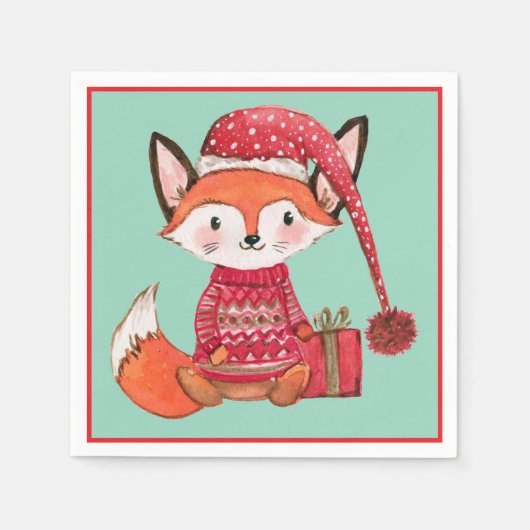 Serviette En Papier Renard de Noël mignon dans un pull confortable (Devant)