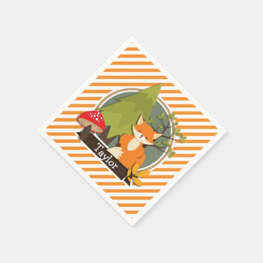Serviette En Papier Renard des bois; bandes orange et blanches (Coin)