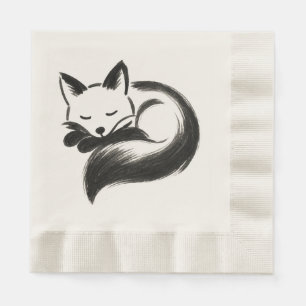 Serviette En Papier Renard endormi – Dessin minimaliste d'animal à la