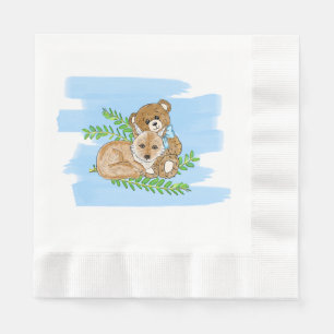 Serviette En Papier Renard et ours en peluche Baby shower du garçon