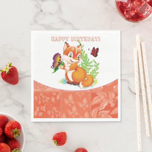 Serviette En Papier renard et papillon (En situation)