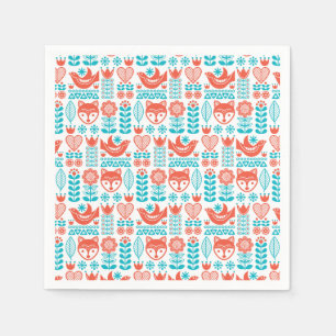 Serviette En Papier Renard finlandais et Motif d'art folklorique