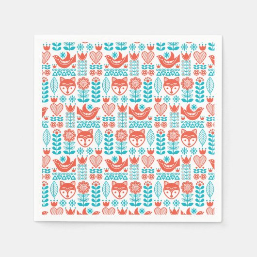 Serviette En Papier Renard finlandais et Motif d'art folklorique (Devant)