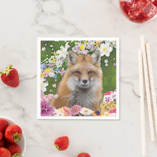 Serviette En Papier Renard fleuri (En situation)