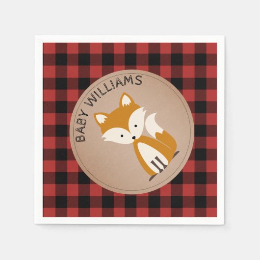 Serviette En Papier Renard Lumberjack Plaid Baby shower serviettes (Devant)