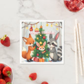 Serviette En Papier Renard Mignon, Raton Laveur et Lapin de Noël à Con (En situation)