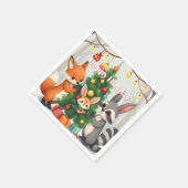 Serviette En Papier Renard Mignon, Raton Laveur et Lapin de Noël à Con (Coin)