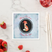 Serviette En Papier Renard orange en chapeau rouge Noël Joyeux Noël (En situation)