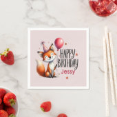 Serviette En Papier Renard personnalisé Joyeux anniversaire (En situation)
