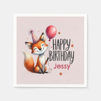 Serviette En Papier Renard personnalisé Joyeux anniversaire