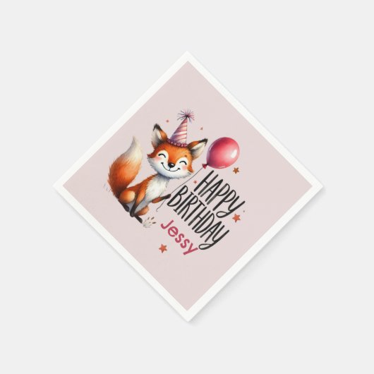 Serviette En Papier Renard personnalisé Joyeux anniversaire (Coin)