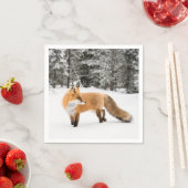 Serviette En Papier Renard rouge en neige blanche (En situation)