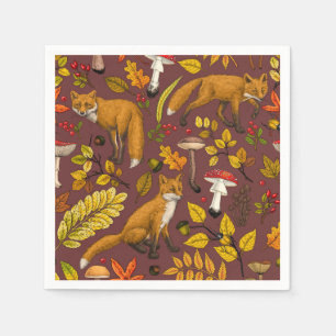 Serviette En Papier Renards d'automne sur chocolat brun