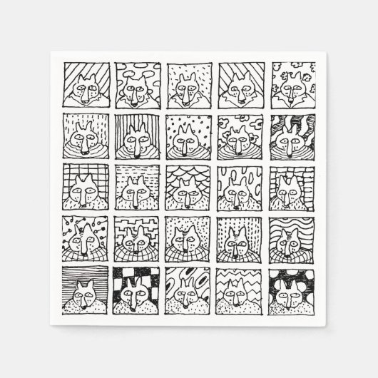 Serviette En Papier Renards de dessin animé visages carrés dessin (Devant)