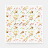 Serviette En Papier Renards et fleurs Aquarelle rose jaune (Devant)