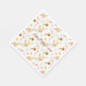 Serviette En Papier Renards et fleurs Aquarelle rose jaune (Coin)