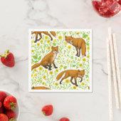 Serviette En Papier Renards et papillons sur le blanc naturel (En situation)