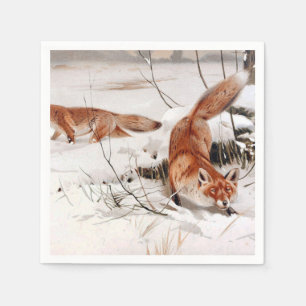 Serviette En Papier Renards roux dans la neige hivernale (par Wilhelm
