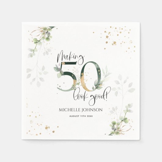 Serviette En Papier Rendre 50 apparence bon vert or botanique Annivers (Devant)