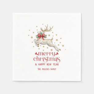 Serviette En Papier Renne de Noël or et blanc