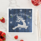 Serviette en papier Renne de Noël Rustique Bleu (En situation)