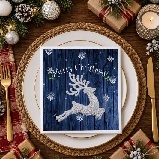 Serviette en papier Renne de Noël Rustique Bleu