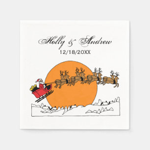 Serviette En Papier Renne de Noël sur la ville enneigée sous la lune