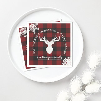 Serviette En Papier Renne Rouge et Plaid de Buffalo Noir Noël