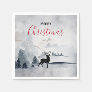 Serviette En Papier Rennes dans l'Aquarelle gris sauvage Noël