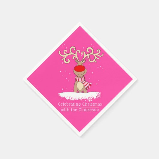 Serviette En Papier rennes de Noël grand renne rose rose personnalisé (Coin)